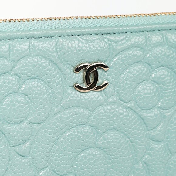 Chanel Light Blue Caviar Camellia-Embossed Small O-Case - Picture 6 of 12